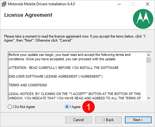 Motorola USB Driver Setup Agree
