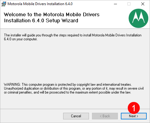 Motorola USB Driver Setup Next